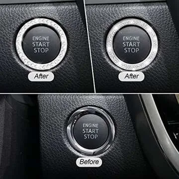 Car Bling Crystal Rhinestone Engine Start Ring Stickers, 1 Single Drainage Drill and 1 Double Drainage Drill Car Start Button Cover, Key Ignition Knob Bling Ring Decals, Bling Car Accessories (Silver)