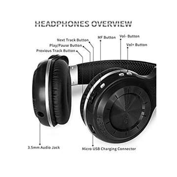 Bluedio T2s Bluetooth Headphones On Ear with Mic, 57mm Driver Rotary Folding Wireless Headset, Wired and Wireless Headphones for Cell Phone/TV/PC, 40 Hours Play Time, Support Voice Control(Black)
