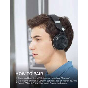 Bluedio T2s Bluetooth Headphones On Ear with Mic, 57mm Driver Rotary Folding Wireless Headset, Wired and Wireless Headphones for Cell Phone/TV/PC, 40 Hours Play Time, Support Voice Control(Black)