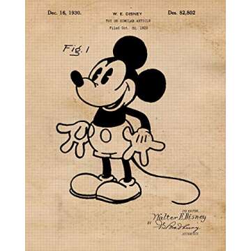 Vintage Mickey Fireworks Magic Patent Prints, 4 (8x10) Unframed Photos, Wall Art Decor Gift for Home...