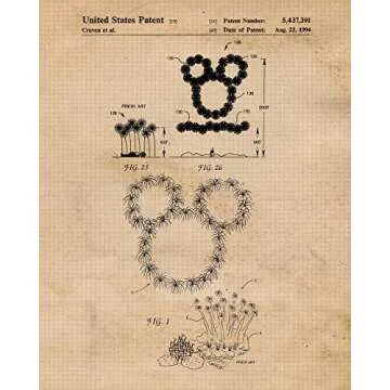Vintage Mickey Fireworks Magic Patent Prints, 4 (8x10) Unframed Photos, Wall Art Decor Gift for Home Walter Disney Work Office School College Student Teacher Coach Cartoon Mouse Filmmaking Fans