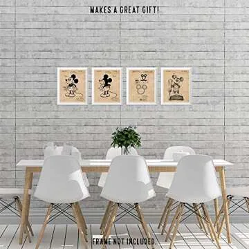 Vintage Mickey Fireworks Magic Patent Prints, 4 (8x10) Unframed Photos, Wall Art Decor Gift for Home Walter Disney Work Office School College Student Teacher Coach Cartoon Mouse Filmmaking Fans