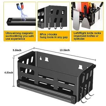 Griddle Caddy for Blackstone Griddle Accessories, Space Saving Blackstone Caddy for Blackstone 28"/36" Griddles/Weber Grill, BBQ Accessories Storage Box with Magnetic Tool Holder & Paper Towel Holder