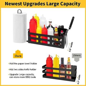 Griddle Caddy for Blackstone Griddle Accessories, Space Saving Blackstone Caddy for Blackstone 28"/36" Griddles/Weber Grill, BBQ Accessories Storage Box with Magnetic Tool Holder & Paper Towel Holder
