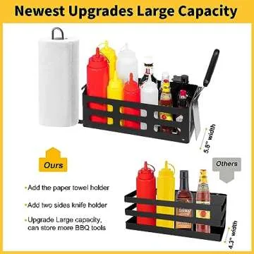 Griddle Caddy for Blackstone Griddle Accessories, Space Saving Blackstone Caddy for Blackstone 28"/36" Griddles/Weber Grill, BBQ Accessories Storage Box with Magnetic Tool Holder & Paper Towel Holder