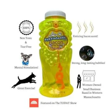 Bubbletastic Bubbles for Dogs 8oz. Bottle of Bacon Bubble Solution - 100% Non Toxic, Tear Free, USA