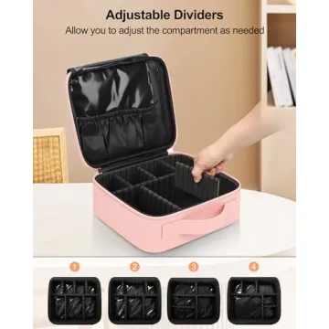 Relavel Pink Travel Makeup Case Adjustable Dividers Organizer