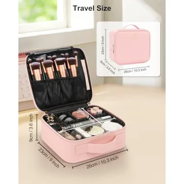 Relavel Pink Travel Makeup Case Adjustable Dividers Organizer