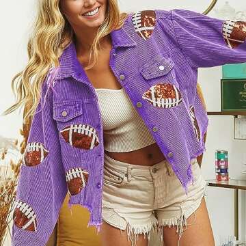 SeekMe Women's Cropped Corduroy Jacket with Sequin Print