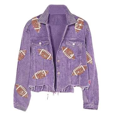 SeekMe Women's Cropped Corduroy Jacket with Sequin Print