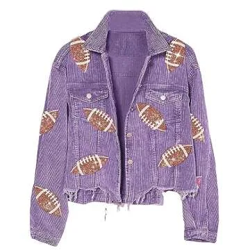 SeekMe Women's Cropped Corduroy Jacket with Sequin Print