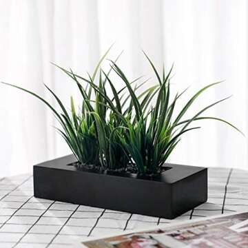 MyGift Artificial Green Grass Plants Potted in 9-inch Matte Black Wood Decorative Planter, Tabletop ...