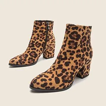 Stylish MixATB Women's Leopard Boots with Chunky Heel