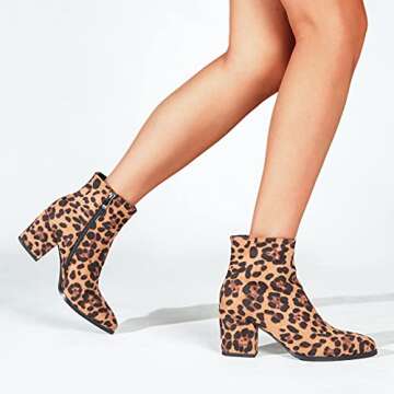 Stylish MixATB Women's Leopard Boots with Chunky Heel