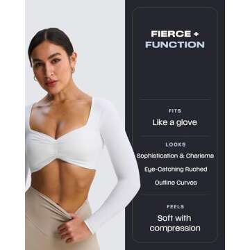 Aoxjox Long Sleeve Crop Tops for Women Sweetheart Neck Ruched Violet Workout Gym Cropped T Shirt Top...