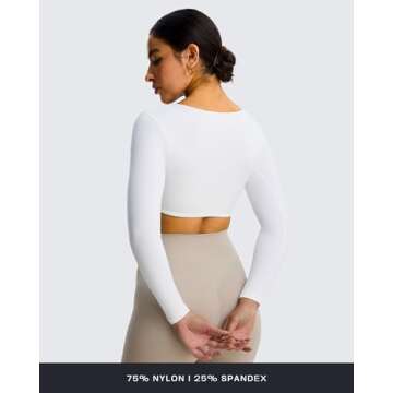 Aoxjox Long Sleeve Crop Tops for Women Sweetheart Neck Ruched Violet Workout Gym Cropped T Shirt Top (White, Small)