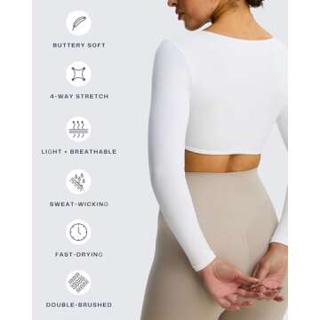 Aoxjox Long Sleeve Crop Tops for Women Sweetheart Neck Ruched Violet Workout Gym Cropped T Shirt Top (White, Small)