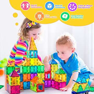 cossy 120Pcs Magnet Tiles Magnetic 3D Building Blocks Set Educational Construction Toys for 3+ Year Kids with Stronger Magnets, Rivets-Fastened, Educational, Recreational, Conventional