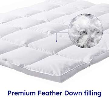 DOWNCOOL Queen Size Feather Bed Mattress Topper Pillow Top, Thick Quilted Down Mattress Pad, 2 Inch Pillowtop
