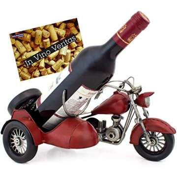 BRUBAKER Vintage Motorcycle Wine Bottle Holder – Hand-Painted Metal Sculpture