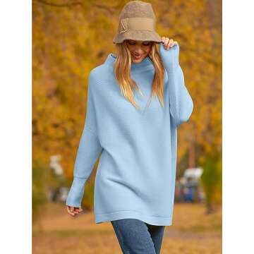 Calbetty Women's Oversized Turtleneck Sweaters Long Batwing Sleeve Casual Loose Slouchy Wool Knit Pullover Tunic Tops 2024 Fall Fashion Soft Cozy Comfy Dresses Winter Outfits 27CB7-weilan-S Sky Blue