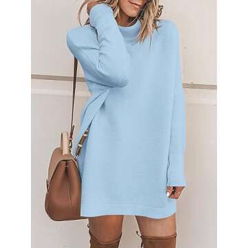 Calbetty Women's Oversized Turtleneck Sweaters Long Batwing Sleeve Casual Loose Slouchy Wool Knit Pullover Tunic Tops 2024 Fall Fashion Soft Cozy Comfy Dresses Winter Outfits 27CB7-weilan-S Sky Blue