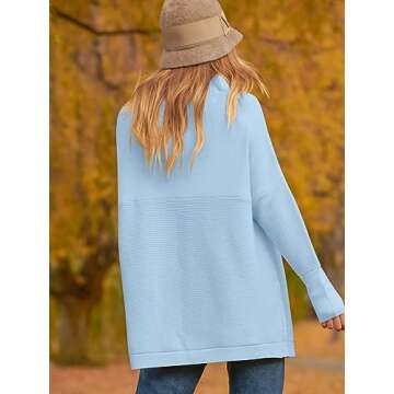 Calbetty Women's Oversized Turtleneck Sweaters Long Batwing Sleeve Casual Loose Slouchy Wool Knit Pullover Tunic Tops 2024 Fall Fashion Soft Cozy Comfy Dresses Winter Outfits 27CB7-weilan-S Sky Blue