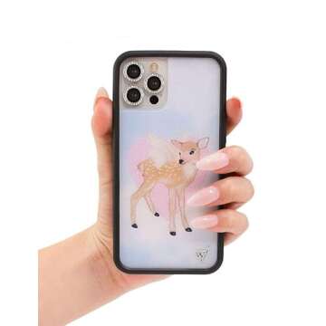 Wildflower Cases - Fawn Angel Case, Compatible with Apple iPhone 14 Pro Max | Blue, Pink, Fawn, Coquette, Lace, Trendy - Protective Black Bumper, 4ft Drop Test Certified, Women Owned Small Business