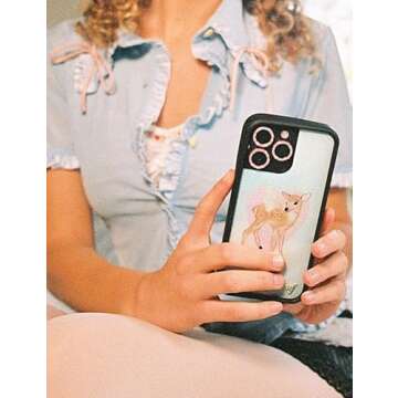 Wildflower Cases - Fawn Angel Case, Compatible with Apple iPhone 14 Pro Max | Blue, Pink, Fawn, Coquette, Lace, Trendy - Protective Black Bumper, 4ft Drop Test Certified, Women Owned Small Business