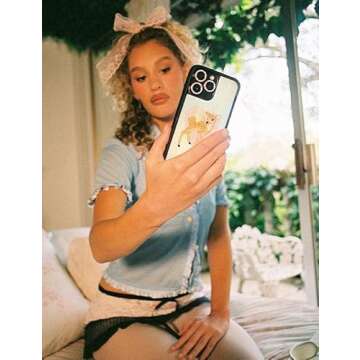 Wildflower Cases - Fawn Angel Case, Compatible with Apple iPhone 14 Pro Max | Blue, Pink, Fawn, Coquette, Lace, Trendy - Protective Black Bumper, 4ft Drop Test Certified, Women Owned Small Business