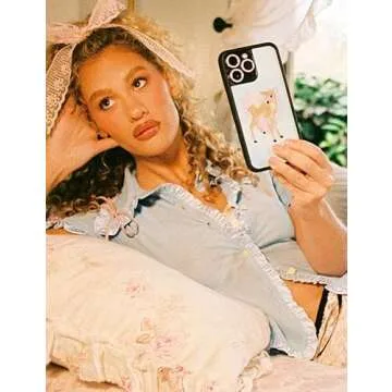 Wildflower Cases - Fawn Angel Case, Compatible with Apple iPhone 14 Pro Max | Blue, Pink, Fawn, Coquette, Lace, Trendy - Protective Black Bumper, 4ft Drop Test Certified, Women Owned Small Business