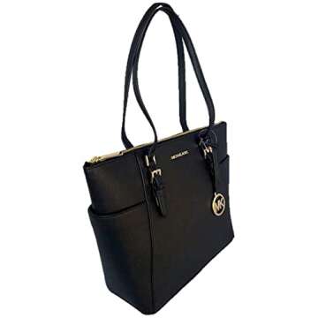 Michael Kors Charlotte Saffiano Leather Large Top Zip Tote - Black