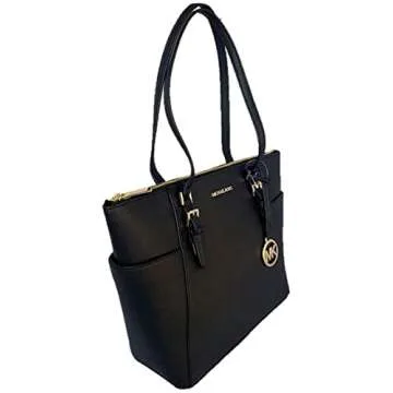 Michael Kors Charlotte Saffiano Leather Large Top Zip Tote - Black