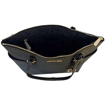 Michael Kors Charlotte Saffiano Leather Large Top Zip Tote - Black