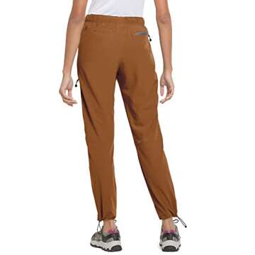 BALEAF Women's Hiking Pants Quick Dry Water Resistant Lightweight Joggers Pant for All Seasons Elastic Waist Caramel Size M