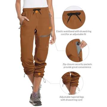 BALEAF Women's Hiking Pants Quick Dry Water Resistant Lightweight Joggers Pant for All Seasons Elastic Waist Caramel Size M