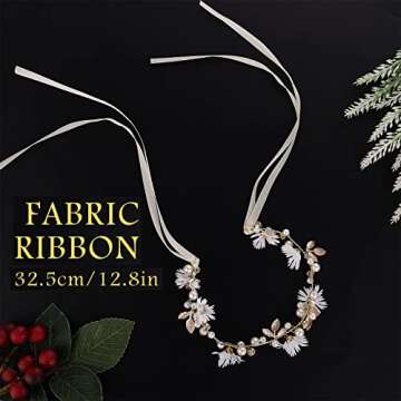 Prasacco Women Flower Headband With Ribbon, Bridal Headband Flower Hair Vine Wedding Hair Accessorie...