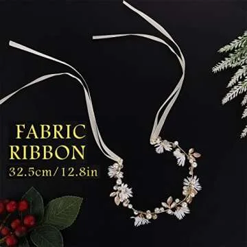 Prasacco Women Flower Headband With Ribbon, Bridal Headband Flower Hair Vine Wedding Hair Accessorie...