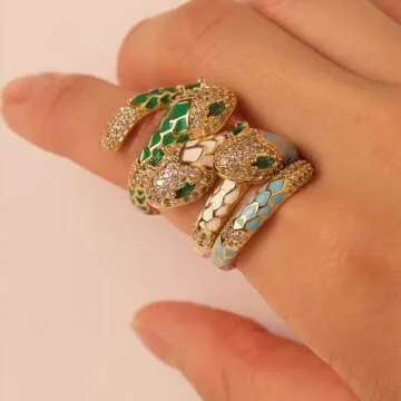 Cute Adjustable Snake Ring for Women - Sparkly Statement Jewelry
