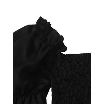 WDIRARA Women's Square Neck Flounce Short Sleeve Shirred Ruffle Hem Dress Black M