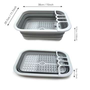 SAMMART Collapsible Dish Drainer with Drainer Board - Foldable Drying Rack Set - Portable Dinnerware...
