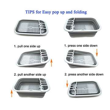 SAMMART Collapsible Dish Drainer with Drainer Board - Foldable Drying Rack Set - Portable Dinnerware Organizer - Space Saving Kitchen Storage Tray (1, Grey)