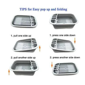 SAMMART Collapsible Dish Drainer with Drainer Board - Foldable Drying Rack Set - Portable Dinnerware Organizer - Space Saving Kitchen Storage Tray (1, Grey)