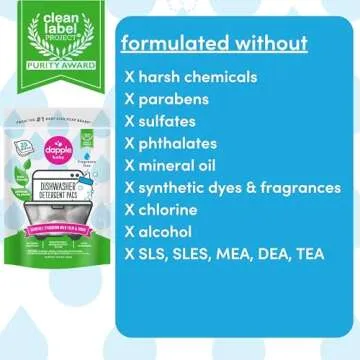 Dapple Baby Dishwasher Pacs, Hypoallergenic Dishwasher Pods Powered by Plants, Removes Milk Residue & Odor on Dishes, Baby Bottles & Kitchenware, Fragrance Free, 25 Count (Pack of 1)