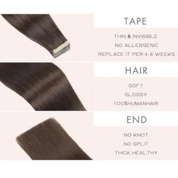 Tape in Hair Extensions Human Hair Darkest Brown Remy Hair Extensions 20pcs 14 Inch Straight Invisible Human Hair Tape in Extensions Skin Weft Tape Extensions Human Hair (2#,14 Inch)