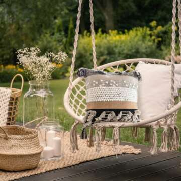 COZYDEKO Throw Boho Pillow Cover, 18”x18” Bohemian Moroccan Rustic Decorative Pillows with Tufted Accents, Plush Handwoven Cotton, Textured Woven Neutral Farmhouse Scandinavian Home Decor