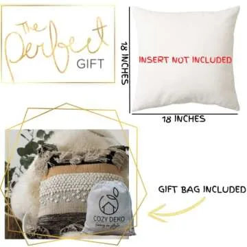 COZYDEKO Throw Boho Pillow Cover, 18”x18” Bohemian Moroccan Rustic Decorative Pillows with Tufted Accents, Plush Handwoven Cotton, Textured Woven Neutral Farmhouse Scandinavian Home Decor