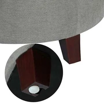 Adeco Grey Round Ottoman with Hidden Storage - 17" High