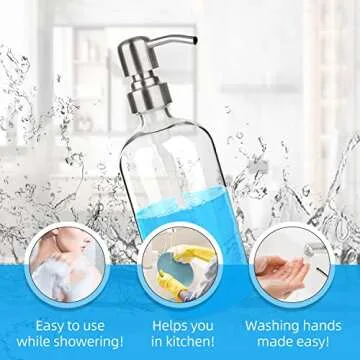 ARKTEK Glass Soap Dispenser - Clear Dish for Kitchen, Refillable Liquid Hand with Rust Proof Stainless Steel Pump Bathroom, Countertop (17 Ounce/ 500 ML)