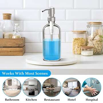 ARKTEK Glass Soap Dispenser - Clear Dish for Kitchen, Refillable Liquid Hand with Rust Proof Stainless Steel Pump Bathroom, Countertop (17 Ounce/ 500 ML)